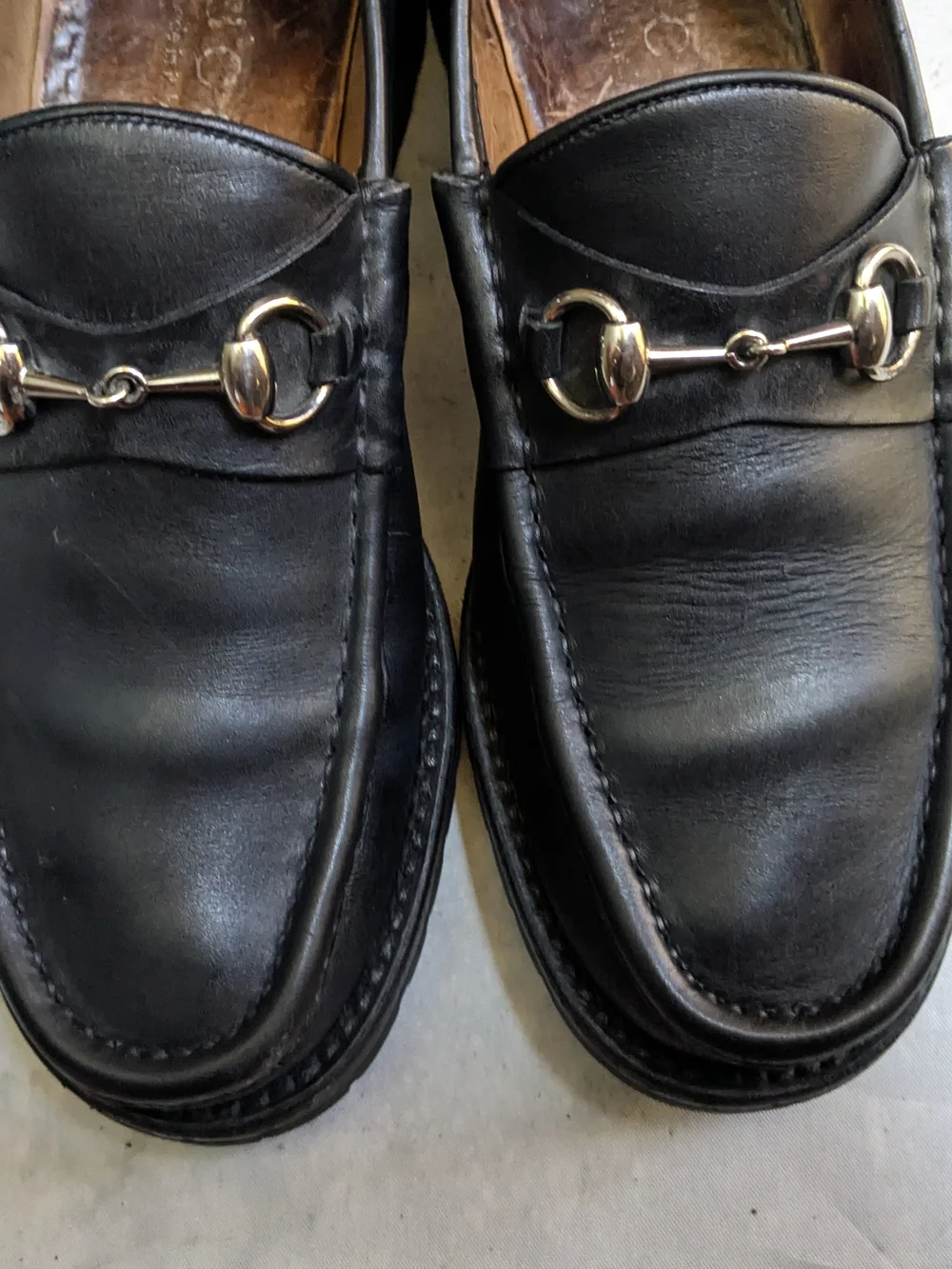 Gucci Black Leather Horsebit Loafers with Gold Hardware